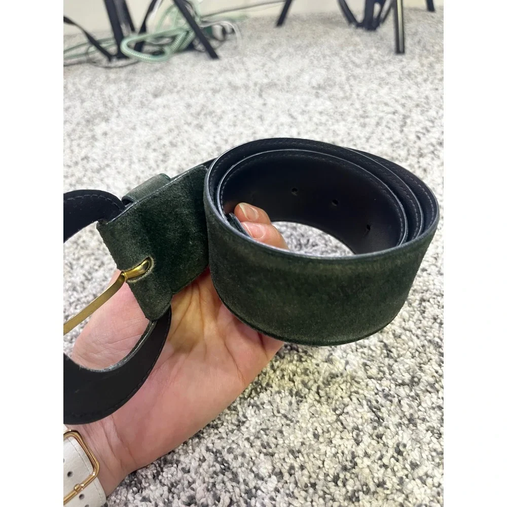 Amanda Smith Vintage Dark Green Suede Leather Wide Waist Belt Medium Gold Buckle